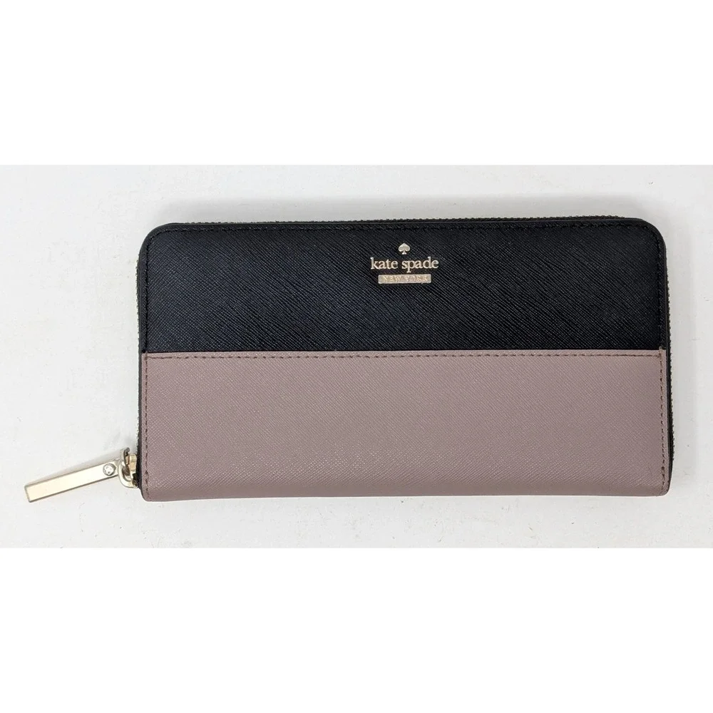 Kate Spade Cameron Street Lacey Zip Around Wallet Taupe Black Colorblock